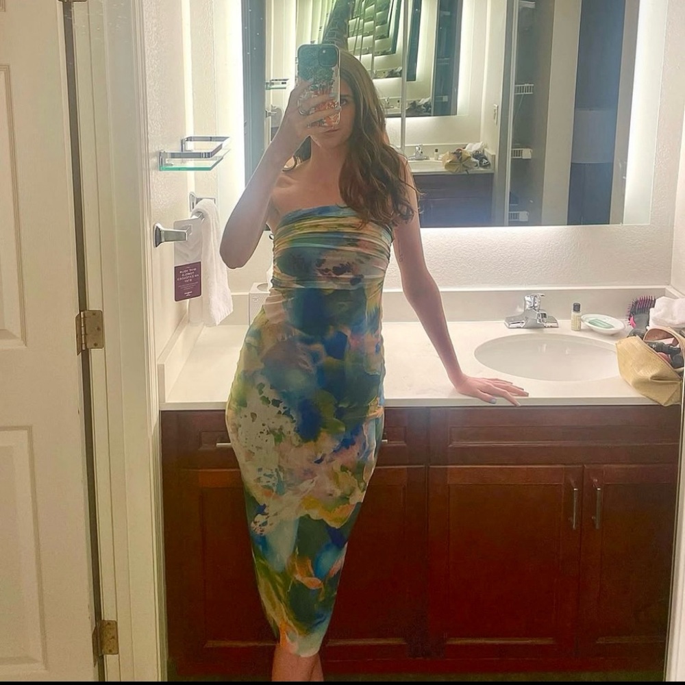 Colorful Strapless Midi Dress